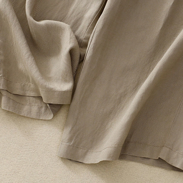 Buddha Stones Pantaloni estivi da donna in cotone e lino, a gamba larga, con tasche e cerniera, tinta unita, lunghezza 7-8 - image 13