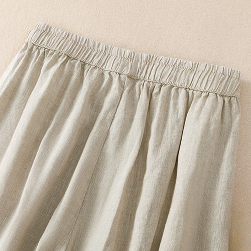 Pantaloni harem da donna in lino di cotone con coulisse e bottoni a rana, con tasche, di colore puro, Buddha Stones
