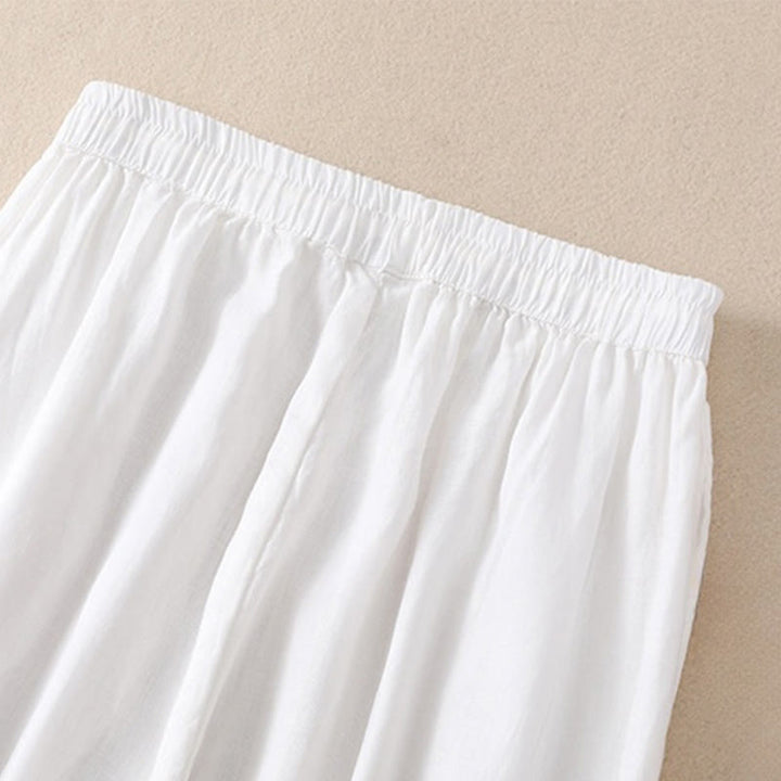 Pantaloni harem da donna in lino di cotone con coulisse e bottoni a rana, con tasche, di colore puro, Buddha Stones