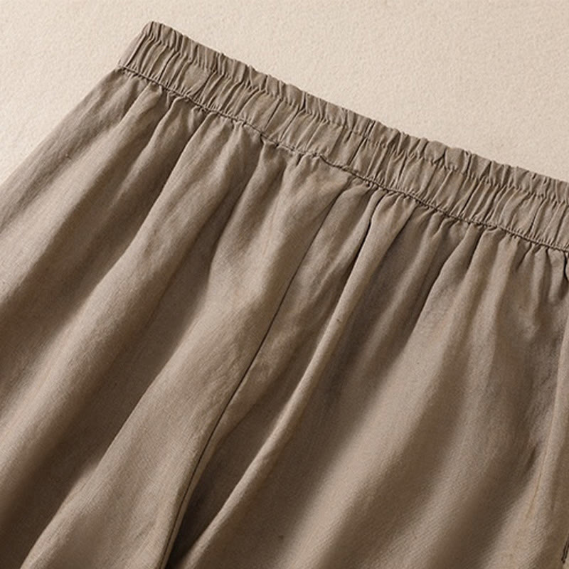 Pantaloni harem da donna in lino di cotone con coulisse e bottoni a rana, con tasche, di colore puro, Buddha Stones