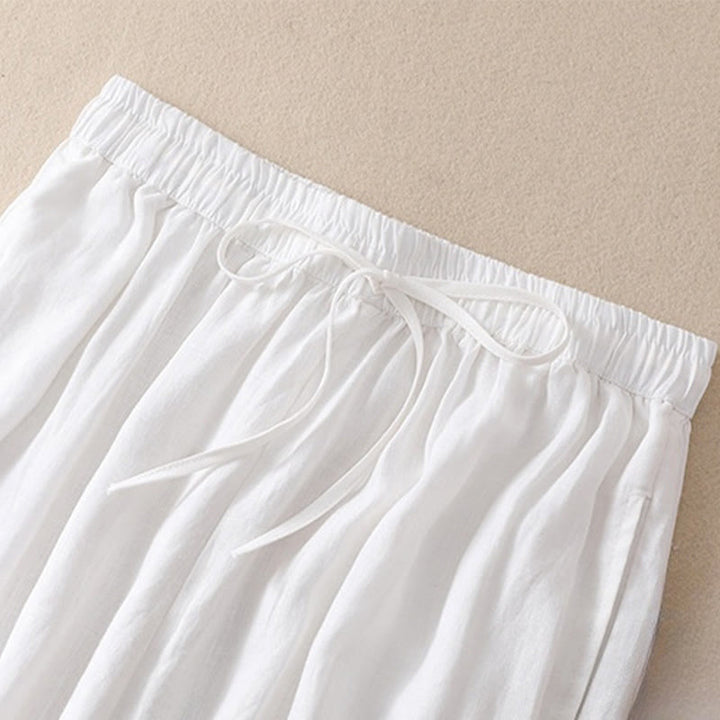 Pantaloni harem da donna in lino di cotone con coulisse e bottoni a rana, con tasche, di colore puro, Buddha Stones