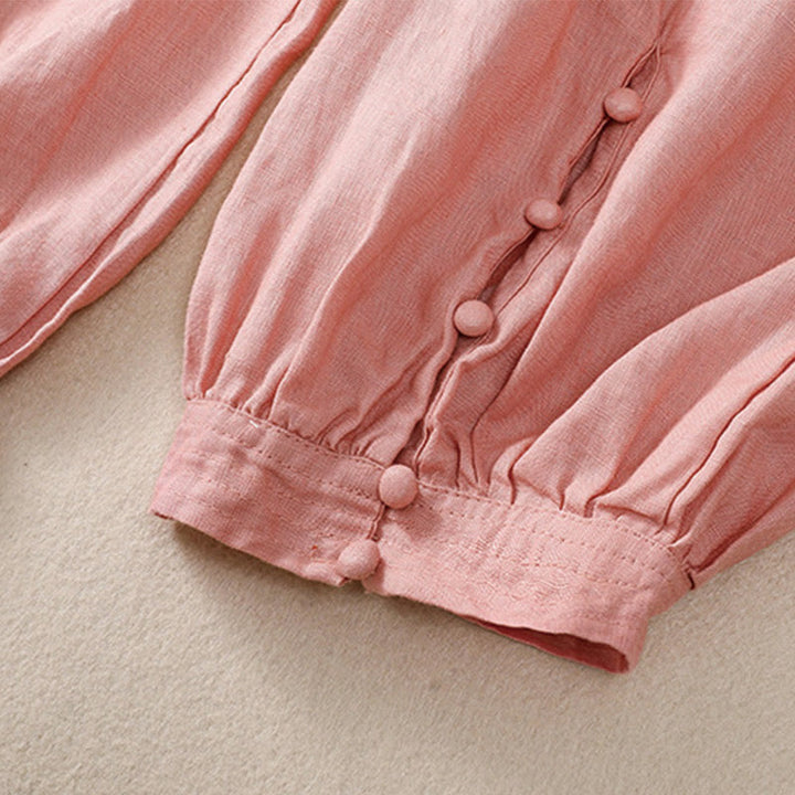 Pantaloni harem da donna in lino di cotone con coulisse e bottoni a rana, con tasche, di colore puro, Buddha Stones