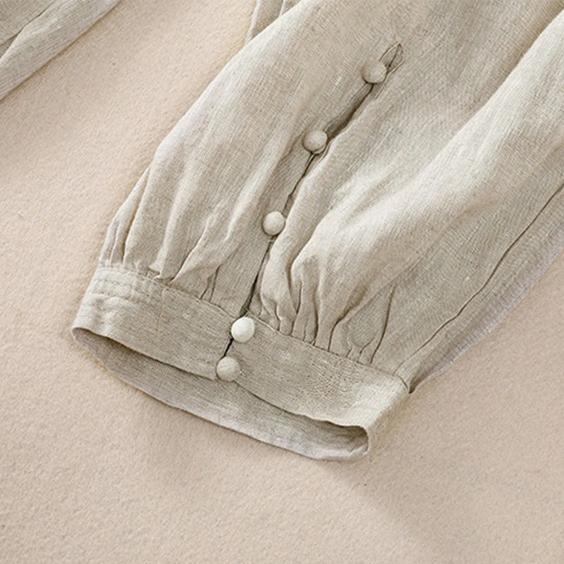 Pantaloni harem da donna in lino di cotone con coulisse e bottoni a rana, con tasche, di colore puro, Buddha Stones