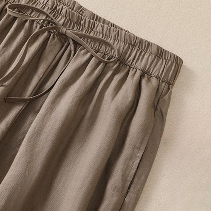 Pantaloni harem da donna in lino di cotone con coulisse e bottoni a rana, con tasche, di colore puro, Buddha Stones