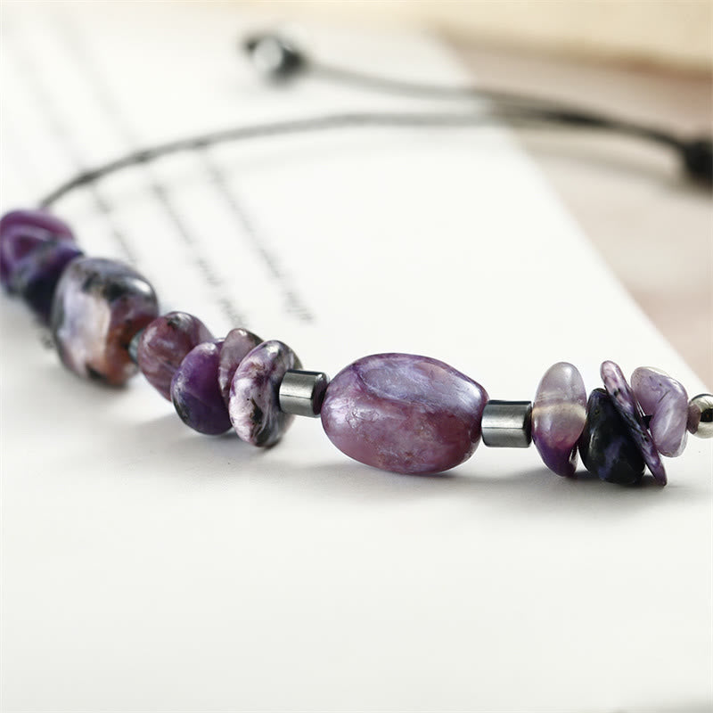 Buddha Stones Vivi nel momento Bracciale potente in ematite e charoite