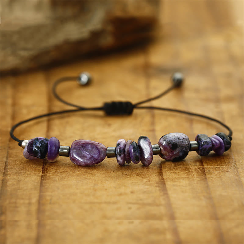 Buddha Stones Vivi nel momento Bracciale potente in ematite e charoite