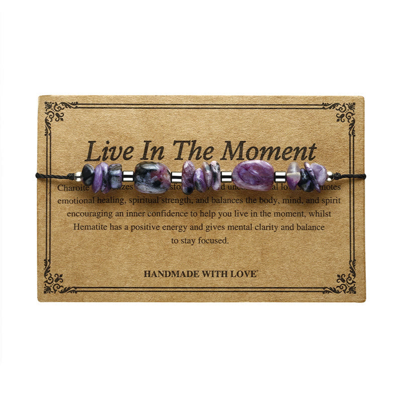 Buddha Stones Vivi nel momento Bracciale potente in ematite e charoite