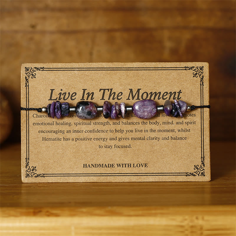 Buddha Stones Vivi nel momento Bracciale potente in ematite e charoite