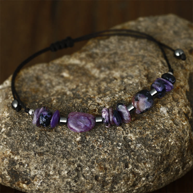 Buddha Stones Vivi nel momento Bracciale potente in ematite e charoite