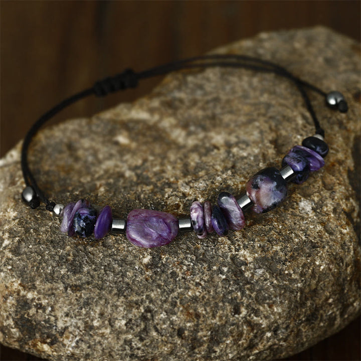 Buddha Stones Vivi nel momento Bracciale potente in ematite e charoite