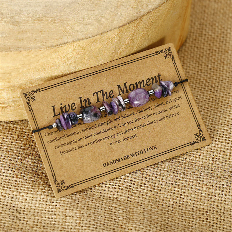 Buddha Stones Vivi nel momento Bracciale potente in ematite e charoite