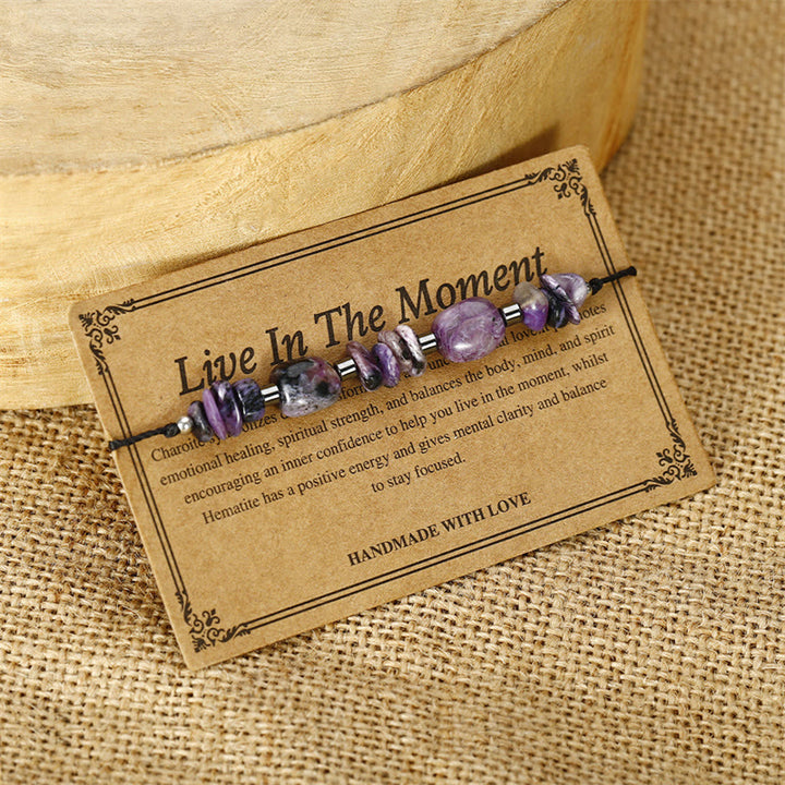 Buddha Stones Vivi nel momento Bracciale potente in ematite e charoite - image 2
