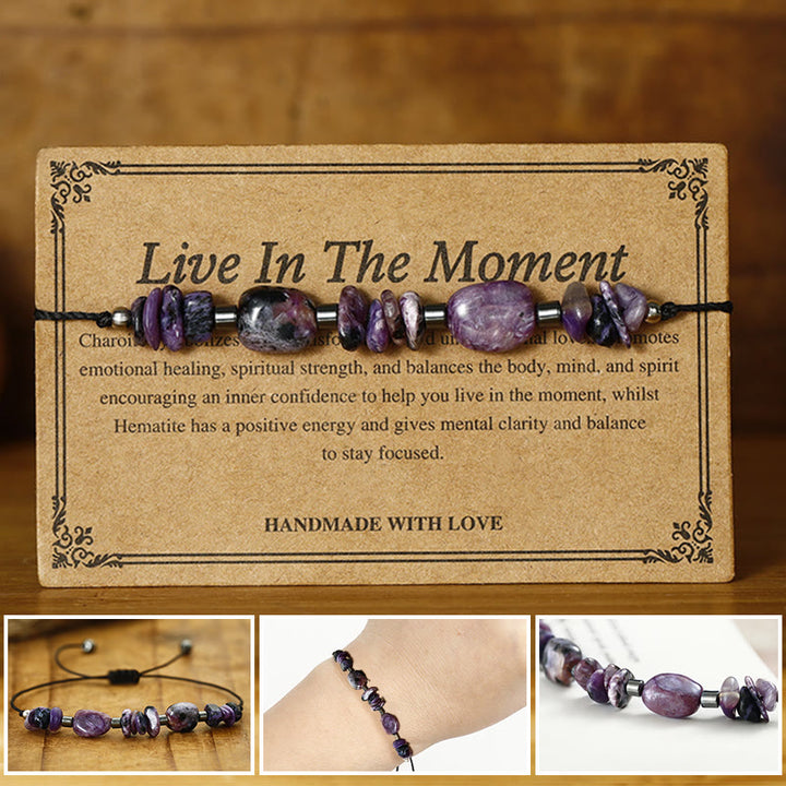 Buddha Stones Vivi nel momento Bracciale potente in ematite e charoite - Vivi il momento (circonferenza del polso 14-24 cm) - image 0