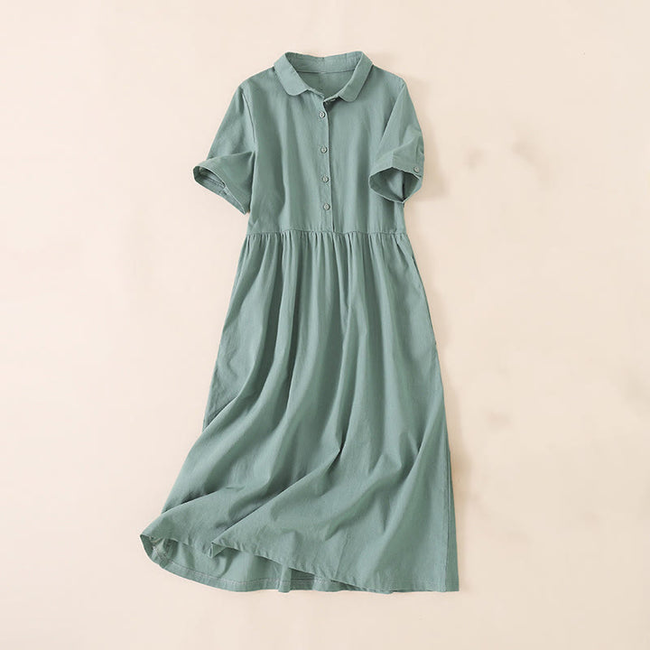 Abito midi in cotone e lino a maniche corte con tasche , Buddha Stones Summer Buttons - VerdeMare Chiaro - US12, UK/AU16, EU44 (3XL) - image 23