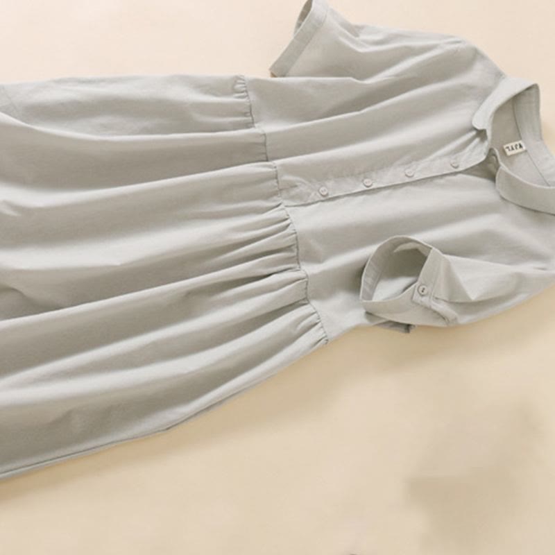 Abito midi in cotone e lino a maniche corte con tasche , Buddha Stones Summer Buttons - image 7