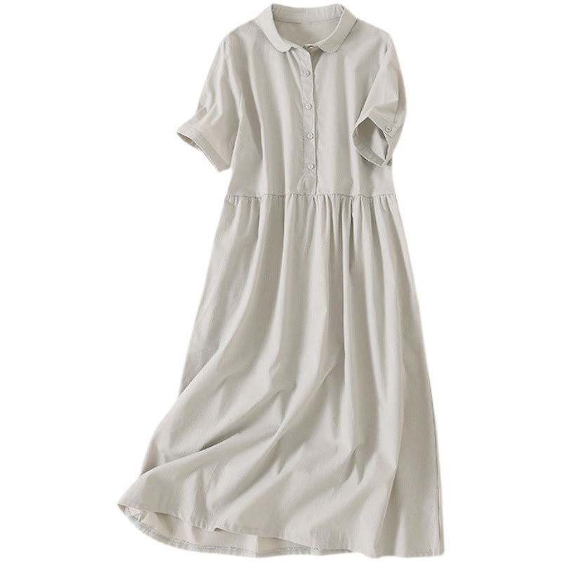 Abito midi in cotone e lino a maniche corte con tasche , Buddha Stones Summer Buttons - image 17