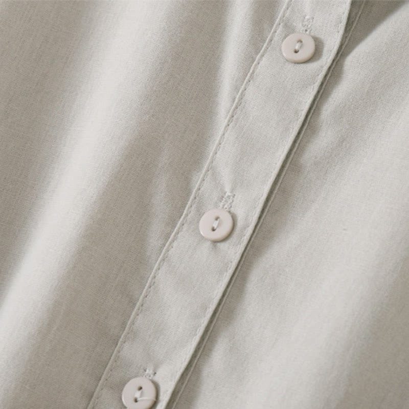 Abito midi in cotone e lino a maniche corte con tasche , Buddha Stones Summer Buttons - image 11