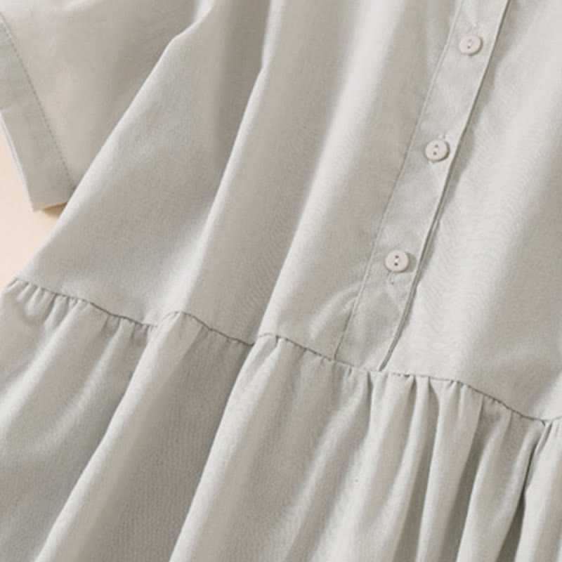Abito midi in cotone e lino a maniche corte con tasche , Buddha Stones Summer Buttons