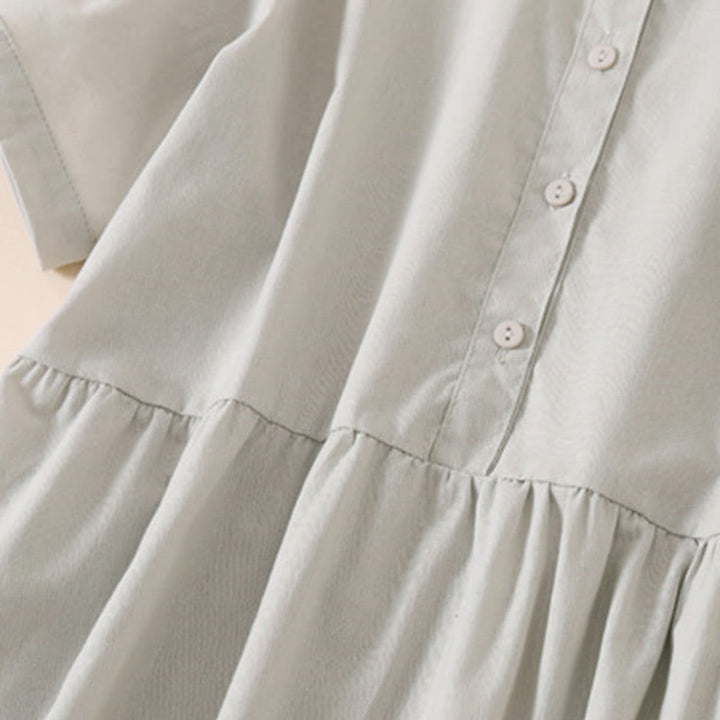 Abito midi in cotone e lino a maniche corte con tasche , Buddha Stones Summer Buttons
