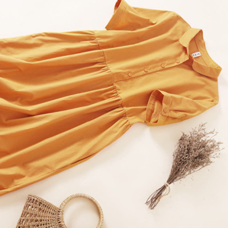 Abito midi in cotone e lino a maniche corte con tasche , Buddha Stones Summer Buttons - image 20