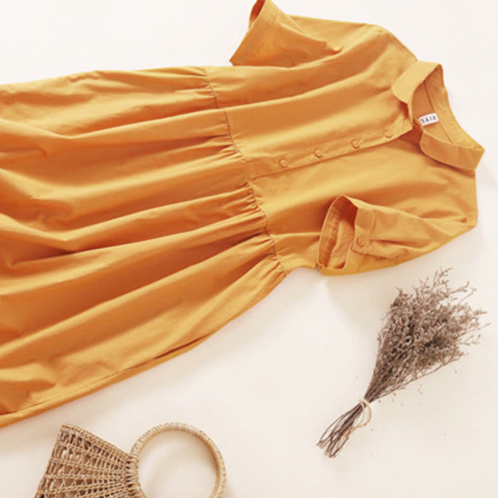 Abito midi in cotone e lino a maniche corte con tasche , Buddha Stones Summer Buttons - image 20