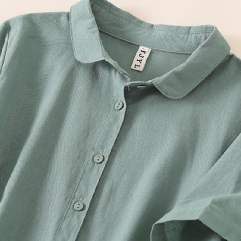 Abito midi in cotone e lino a maniche corte con tasche , Buddha Stones Summer Buttons - image 24