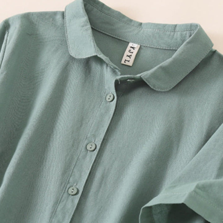 Abito midi in cotone e lino a maniche corte con tasche , Buddha Stones Summer Buttons - image 24