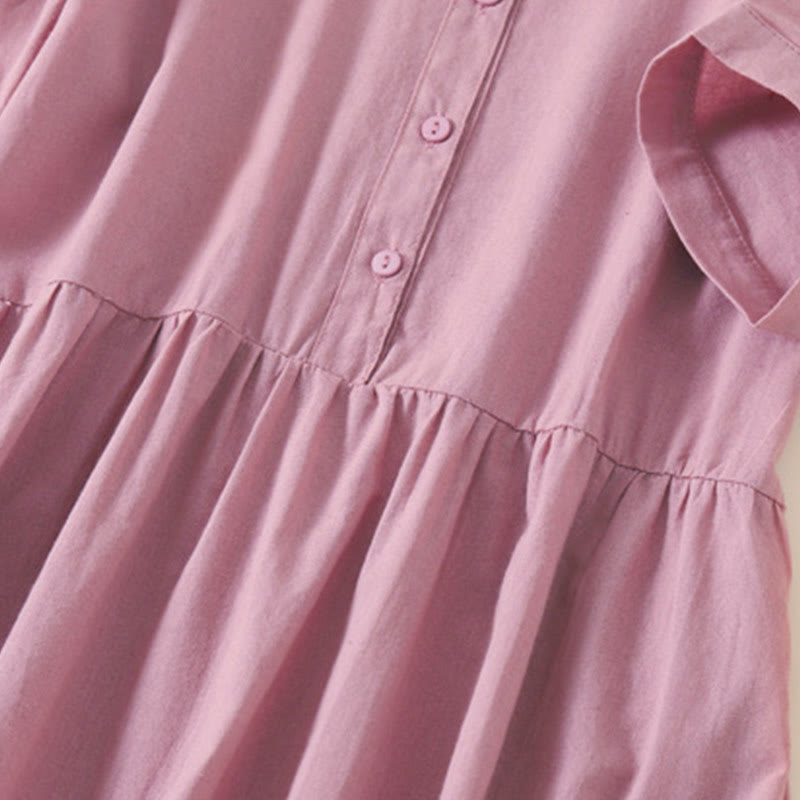 Abito midi in cotone e lino a maniche corte con tasche , Buddha Stones Summer Buttons - image 2