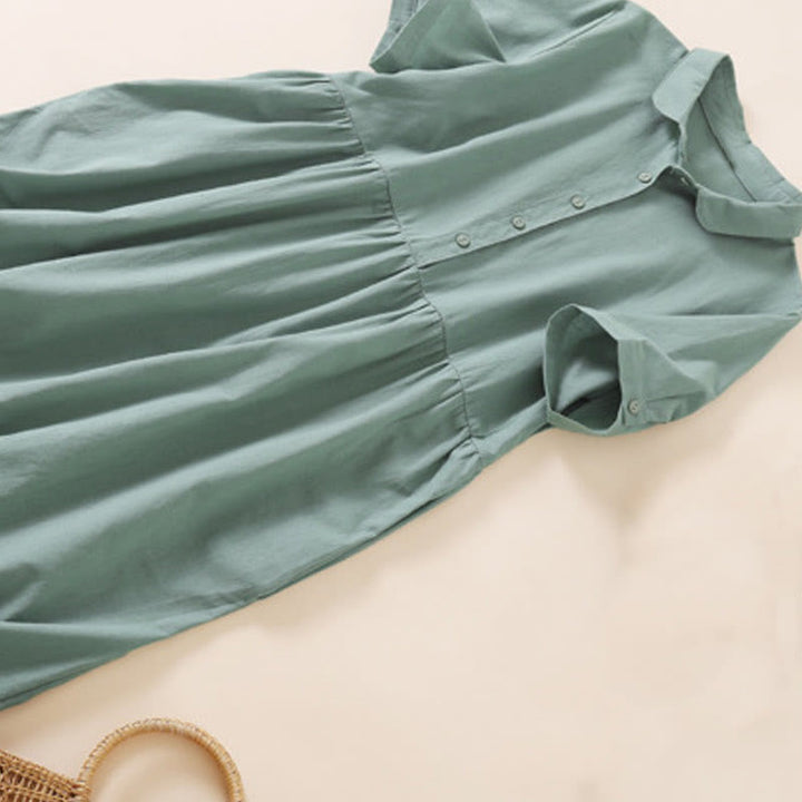 Abito midi in cotone e lino a maniche corte con tasche , Buddha Stones Summer Buttons - image 25