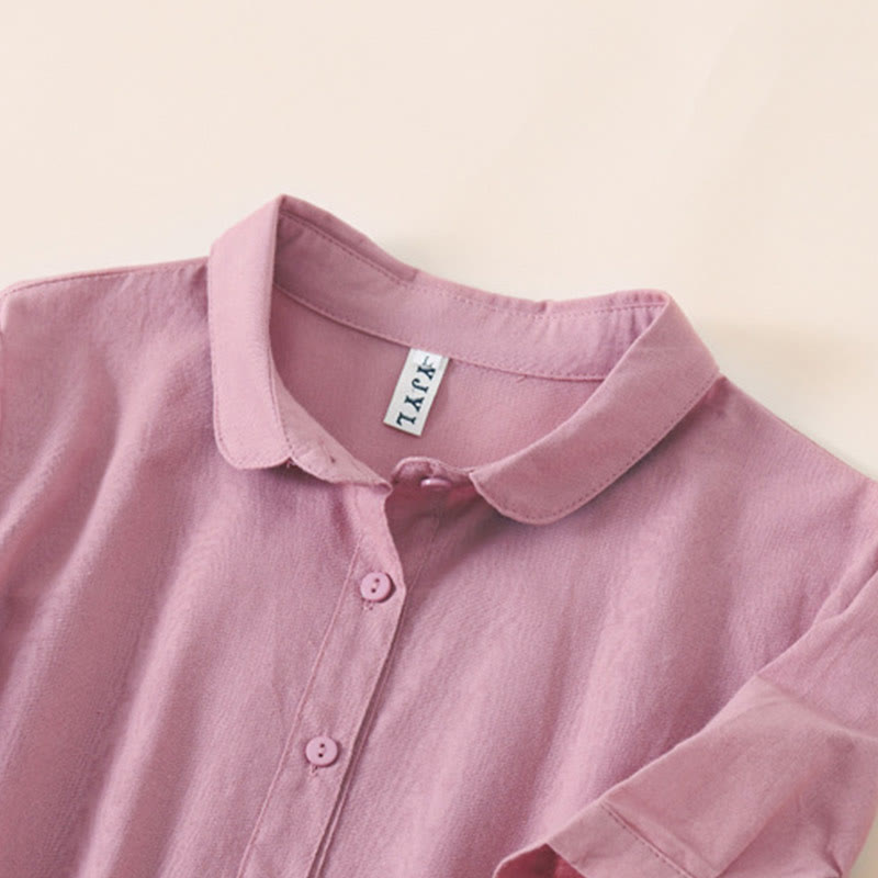 Abito midi in cotone e lino a maniche corte con tasche , Buddha Stones Summer Buttons - image 1