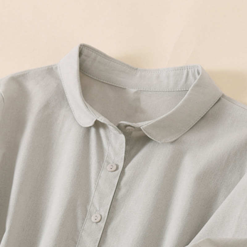 Abito midi in cotone e lino a maniche corte con tasche , Buddha Stones Summer Buttons - image 8