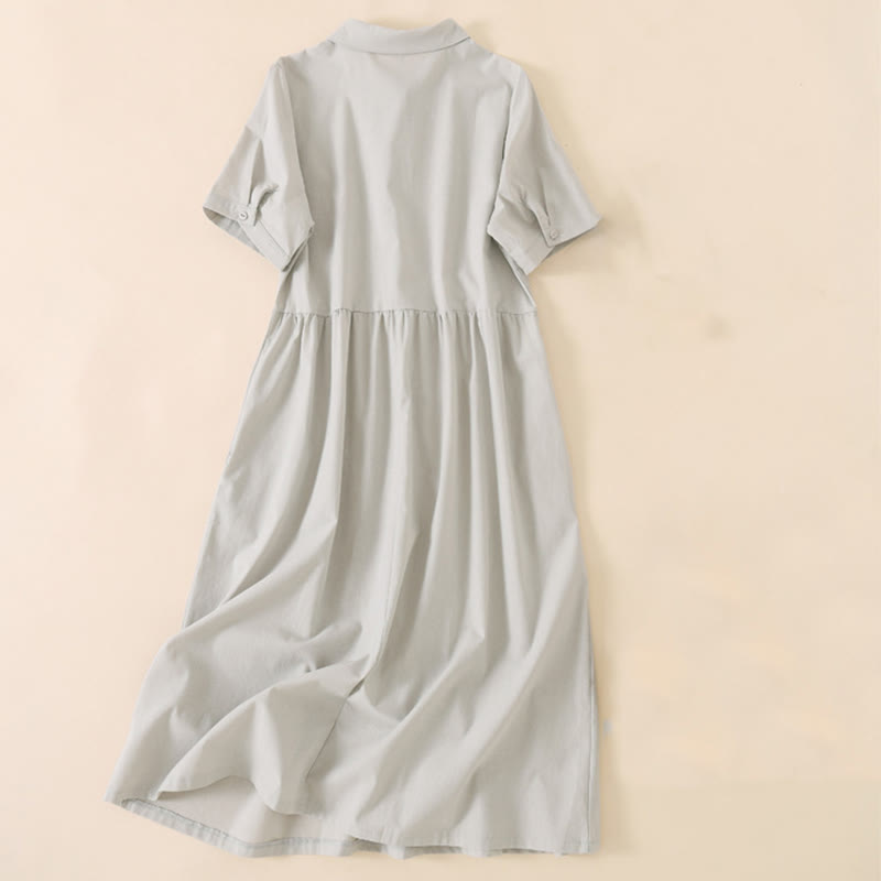 Abito midi in cotone e lino a maniche corte con tasche , Buddha Stones Summer Buttons - image 6