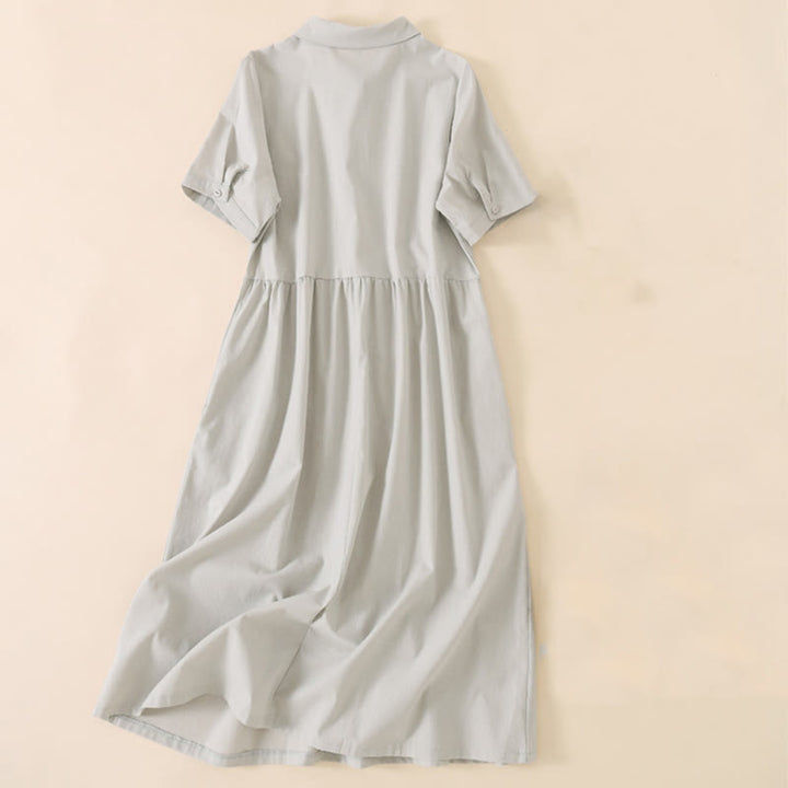 Abito midi in cotone e lino a maniche corte con tasche , Buddha Stones Summer Buttons - image 6