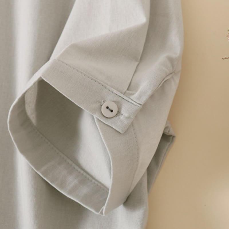 Abito midi in cotone e lino a maniche corte con tasche , Buddha Stones Summer Buttons