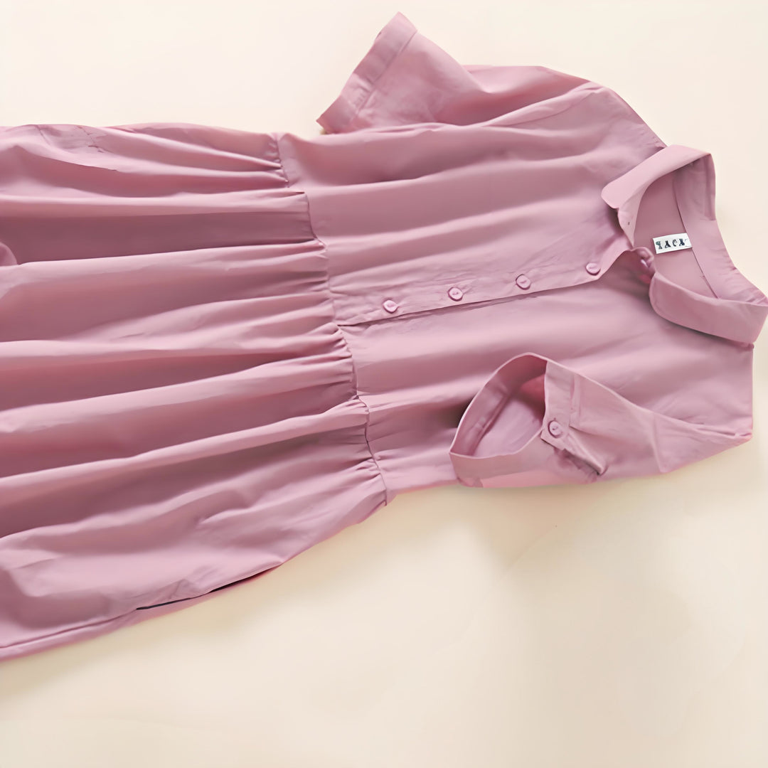 Abito midi in cotone e lino a maniche corte con tasche , Buddha Stones Summer Buttons - image 3