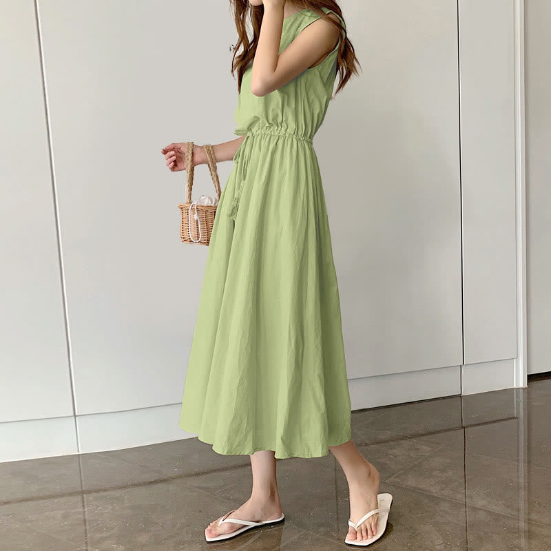 Abito midi in cotone e lino a maniche corte con coulisse in vita orientale casual Buddha Stones - Verde chiaro - US8-10, UK/AU12-14, EU40-42 (2XL) - image 27