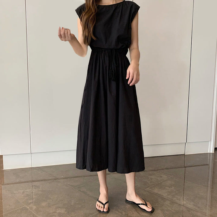 Abito midi in cotone e lino a maniche corte con coulisse in vita orientale casual Buddha Stones - Nero - US8-10, UK/AU12-14, EU40-42 (2XL) - image 11