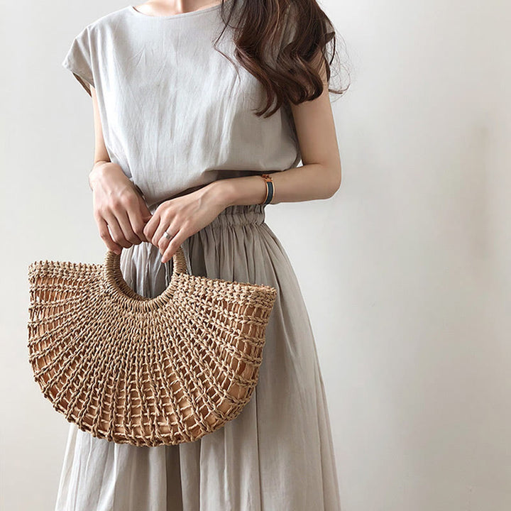 Abito midi in cotone e lino a maniche corte con coulisse in vita orientale casual Buddha Stones
