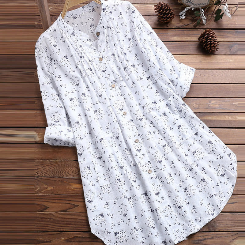 Camicia da donna in cotone a maniche lunghe con bottoni floreali Buddha Stones - Bianco - US8-10, UK/AU12-14, EU40-42 (2XL) - image 0