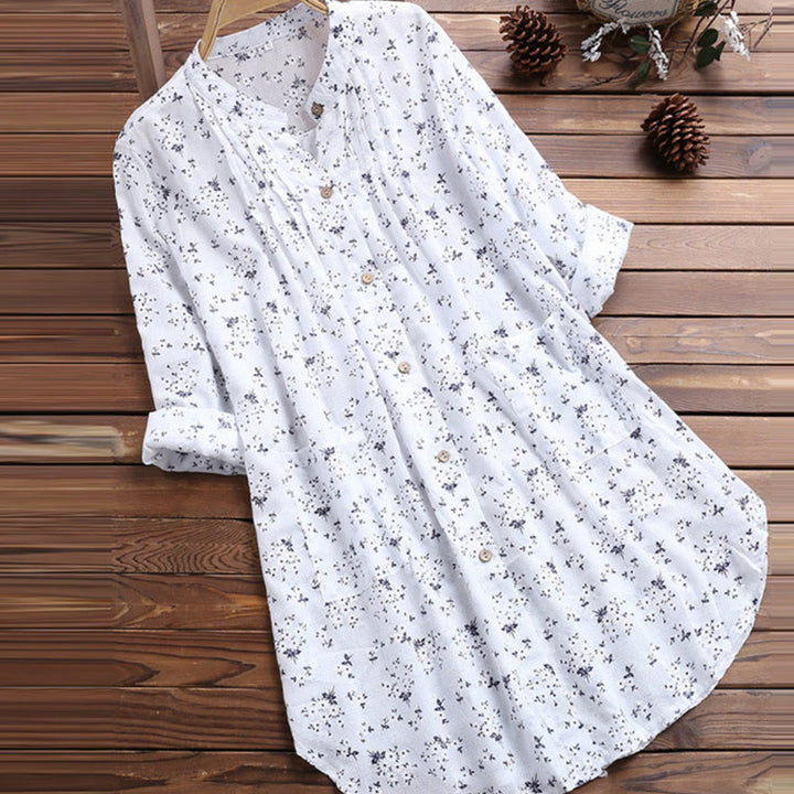Camicia da donna a maniche lunghe con bottoni e stampa floreale Buddha Stones. - Bianco - US8-10, UK/AU12-14, EU40-42 (2XL) - image 0