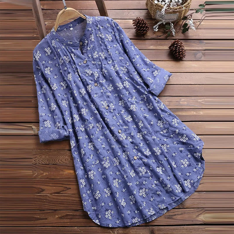 Camicia da donna a maniche lunghe con bottoni e stampa floreale Buddha Stones. - Blu fiordaliso - US8-10, UK/AU12-14, EU40-42 (2XL) - image 3