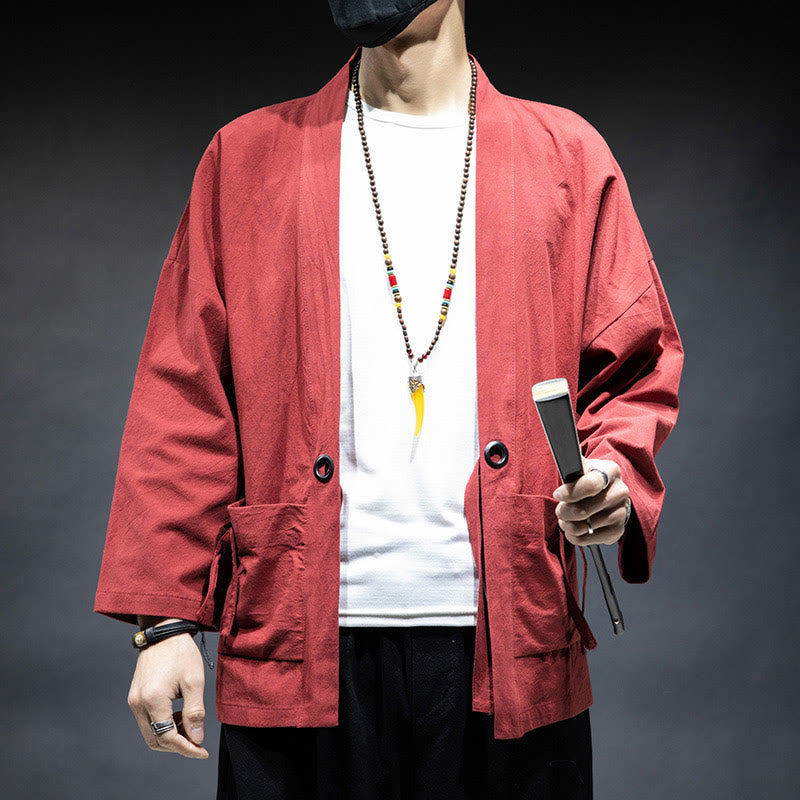 Giacca da uomo in cotone con lacci e apertura frontale tinta unita Buddha Stones - Pomodoro - US/UK/AU46, EU56 (5XL) - image 12