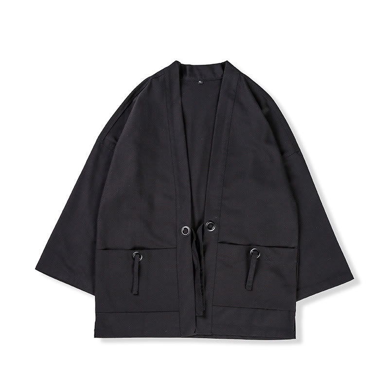 Giacca da uomo in cotone con lacci e apertura frontale tinta unita Buddha Stones - image 11