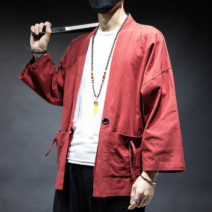 Giacca da uomo in cotone con lacci e apertura frontale tinta unita Buddha Stones - image 19