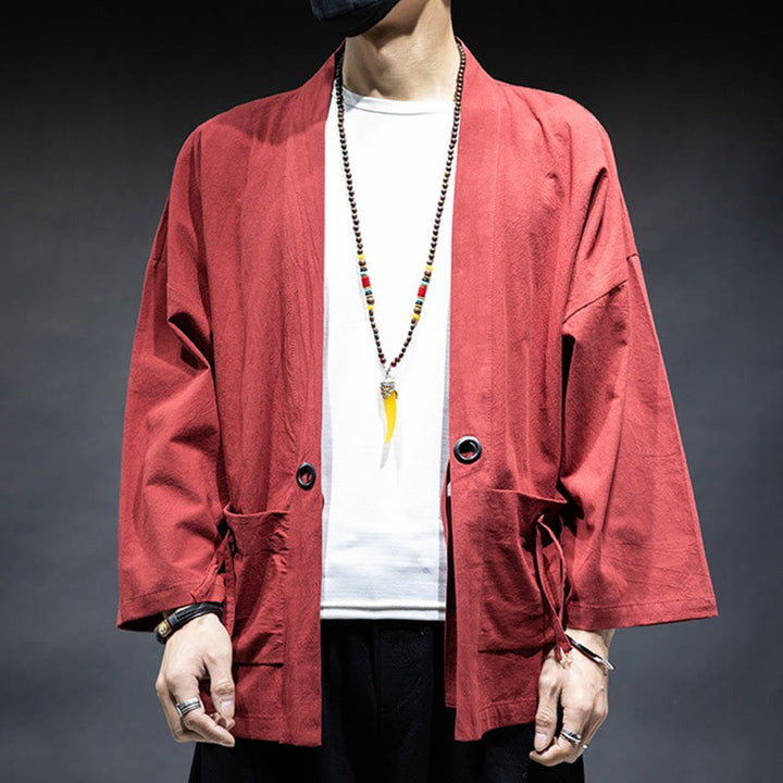 Giacca da uomo in cotone con lacci e apertura frontale tinta unita Buddha Stones - image 16