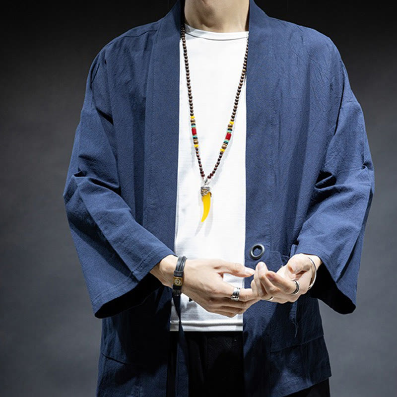 Giacca da uomo in cotone con lacci e apertura frontale tinta unita Buddha Stones - image 1