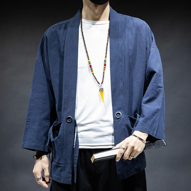 Giacca da uomo in cotone con lacci e apertura frontale tinta unita Buddha Stones - image 2