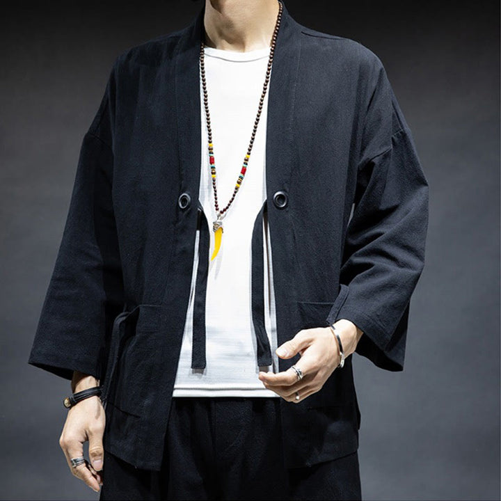 Giacca da uomo in cotone con lacci e apertura frontale tinta unita Buddha Stones - image 6