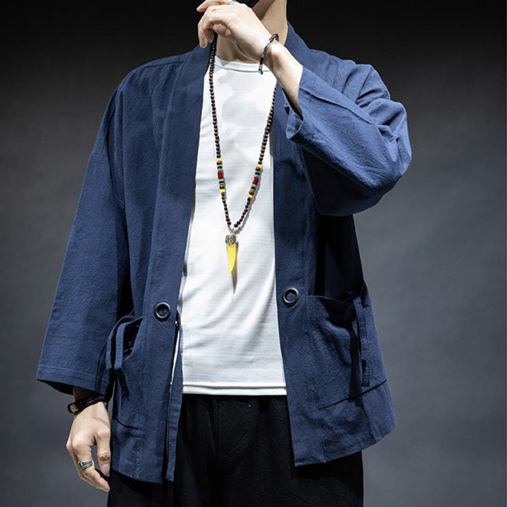 Giacca da uomo in cotone con lacci e apertura frontale tinta unita Buddha Stones - image 3