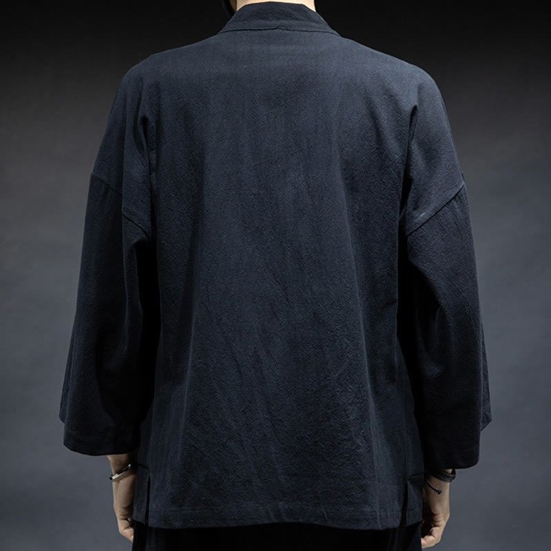 Giacca da uomo in cotone con lacci e apertura frontale tinta unita Buddha Stones - image 7